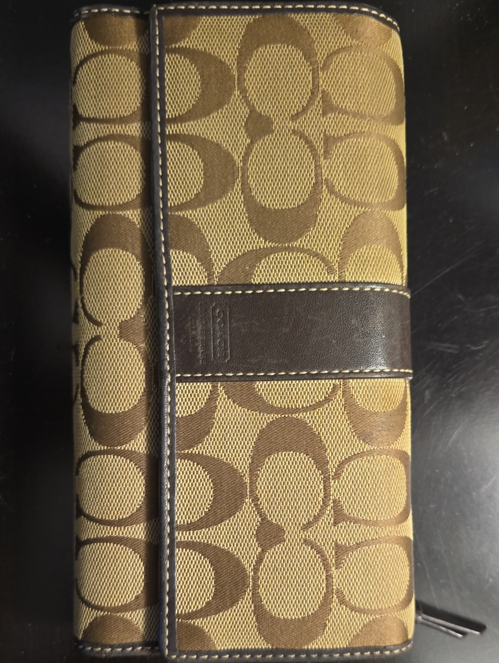 Coach Khaki and Chestnut Signature Canvas Continental Wallet